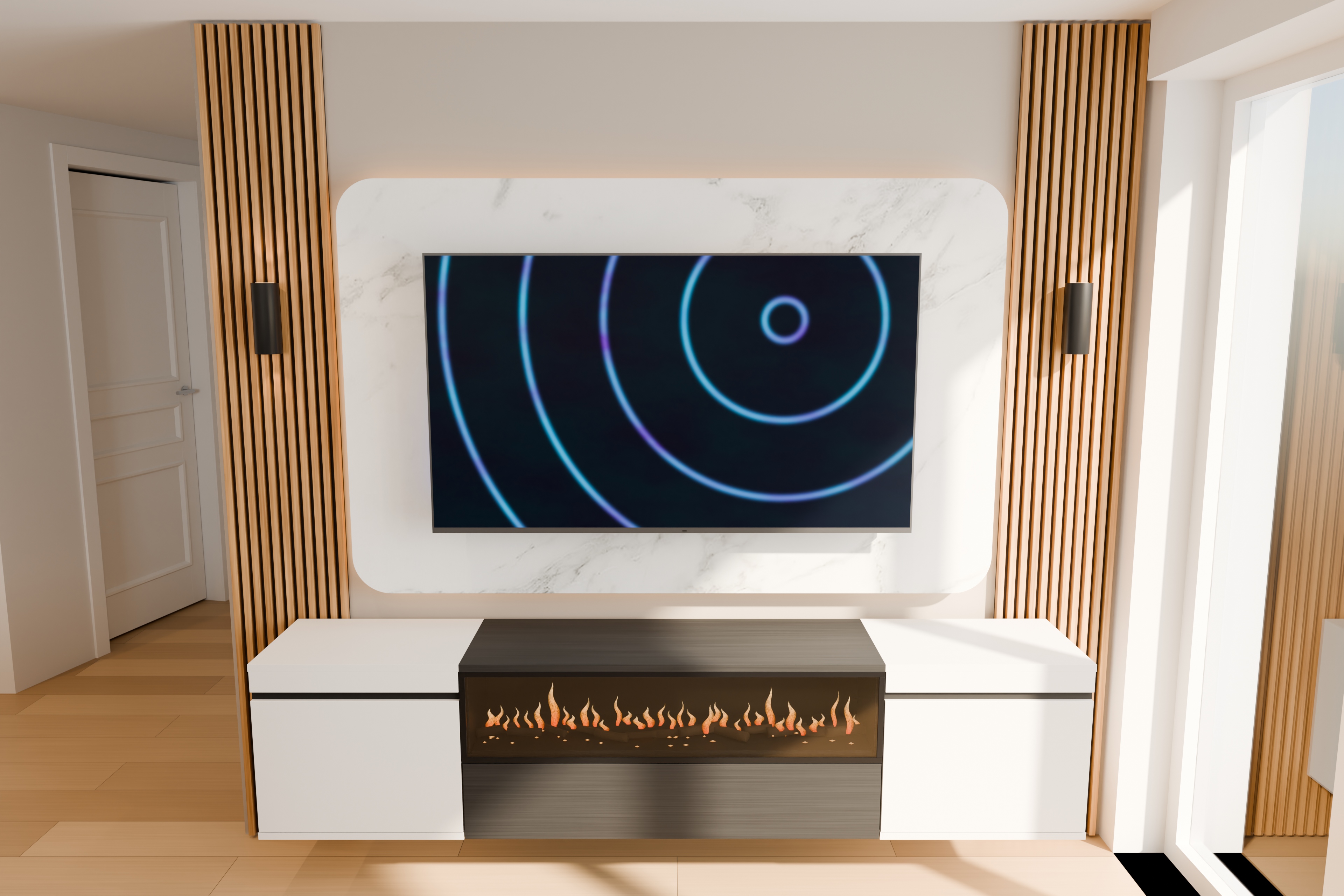 Le salon face au mur TV